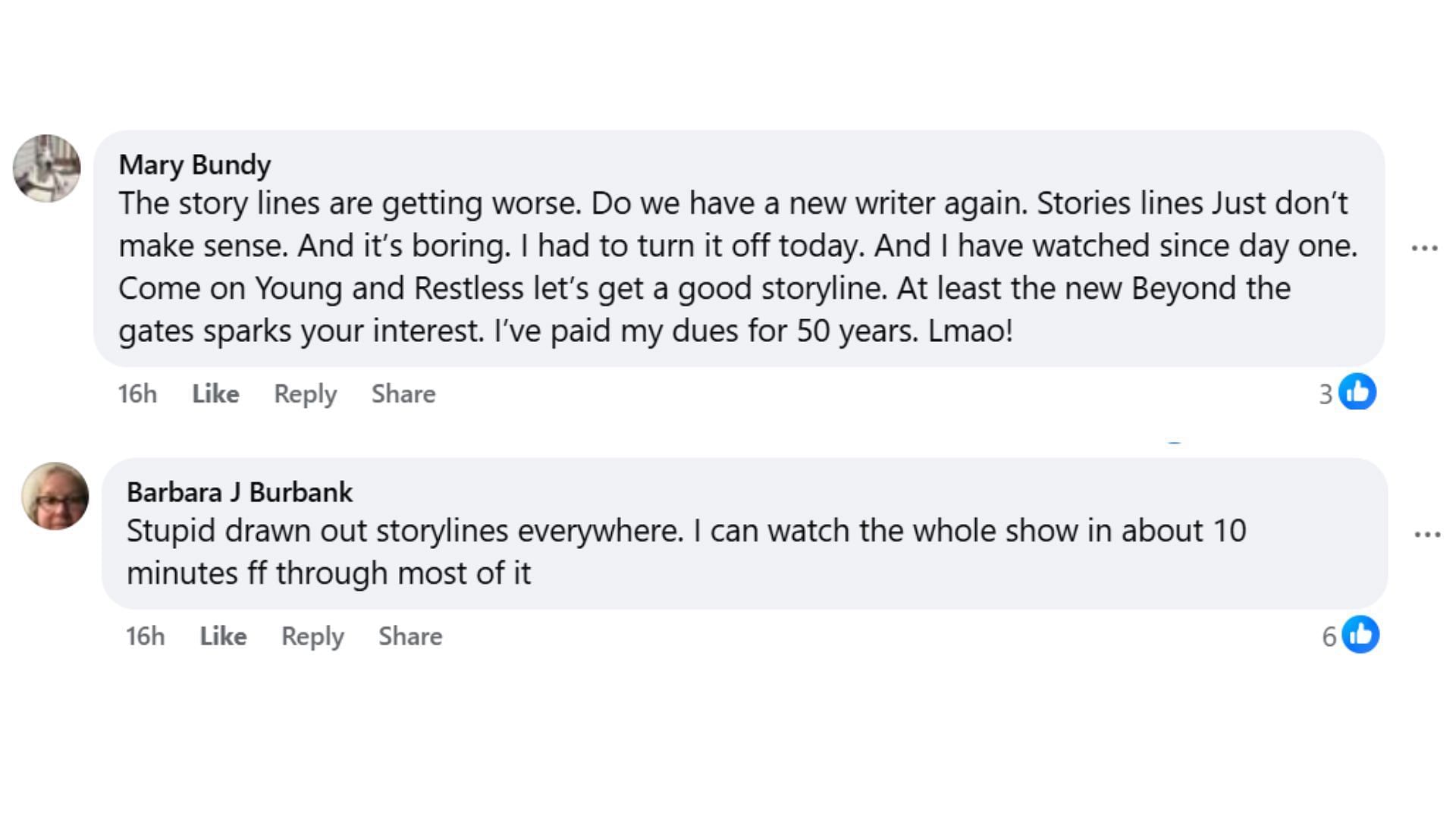 Comments by fans on the post (Image via Facebook/@Mary Ellen Whitaker)